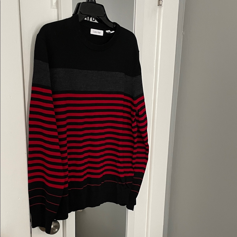 Calvin Klein Men's Sweater in Black and Red Stripes